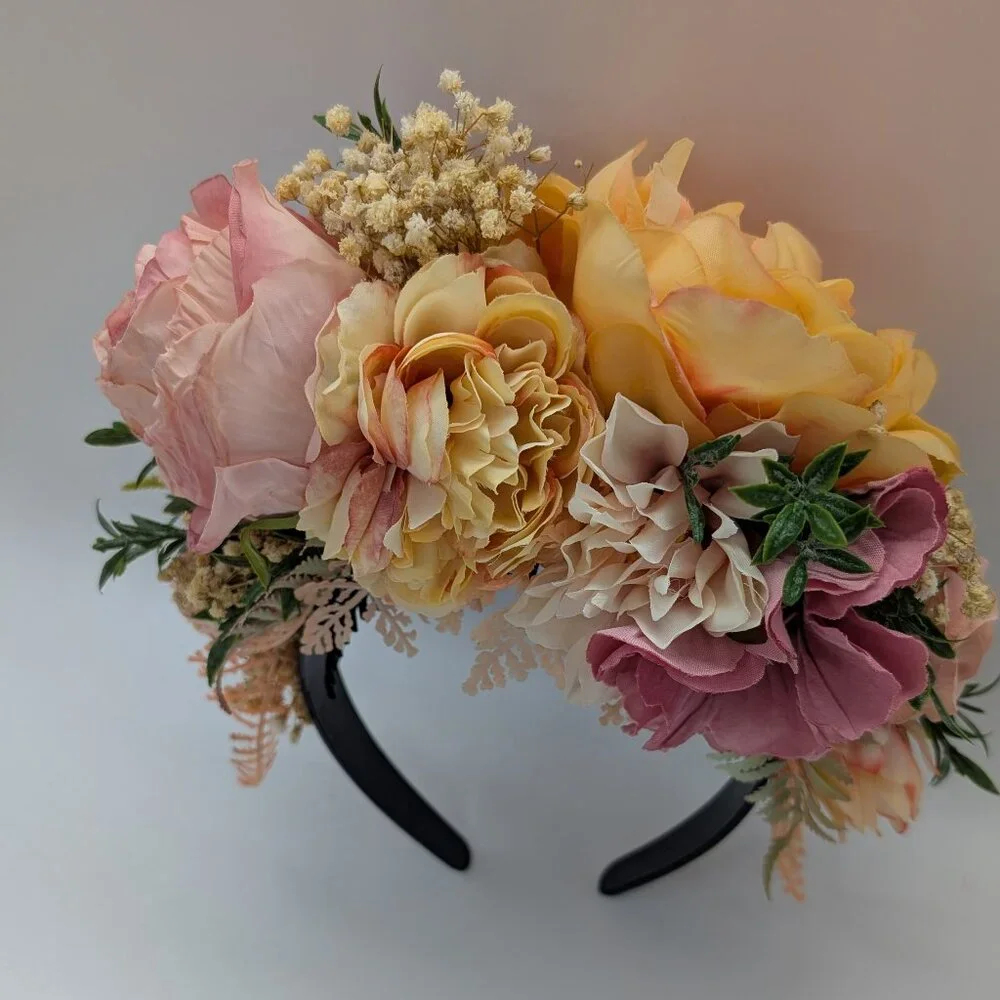 Frida Kahlo-Inspired Peach Fuzz & Pink Flower Headband - Picture 7 of 13
